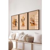 Postifull Çerçeveli Tablo Seti, 3 Adet Siyah Çerçeve Ve Minimalist Çizim Temalı Poster Seti, No:300675;13 X 18 Siyah