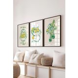 Postifull Çerçeveli Tablo Seti, 3 Adet Siyah Çerçeve Ve Minimalist Yemek Temalı Poster Seti, No:300557;21 X 30 Siyah
