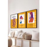 Postifull Çerçeveli Tablo Seti, 3 Adet Siyah Çerçeve Ve Sarı Minimalist Temalı Poster Seti, No:300462;10 X 15 Siyah