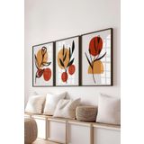 Postifull Çerçeveli Tablo Seti, 3 Adet Siyah Çerçeve Ve Soyut Botanik Temalı Poster Seti, No:300680;10 X 15 Siyah