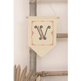 Postifull Çocuk Odası Dekor, Duvar Süsü, Ahşap Bebek Odası Dekor, Canvas Flama, Monogram V Harfi;21 X 30 Renkli - 22