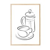 Postifull Coffee Line Art Çerçeveli Tablo, Ahşap Çerçeve Ve Poster, Duvar Tablosu Comfort Serisi No:108559;13 X 18 Ahşap Çerçeveli