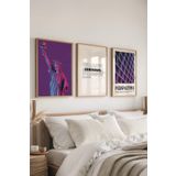 Postifull Mor Tablo Seti, 3 Adet Ahşap Çerçeve Ve Poster - Yatak Odası Dekoru, Mutfak, Salon Duvar Dekoru;13 X 18 Ahşap