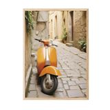 Postifull Orange Vespa Çerçeveli Tablo, Ahşap Çerçeve Ve Poster, Dikey Duvar Tablosu Comfort Serisi No:108337;30 X 40 Ahşap Çerçeveli
