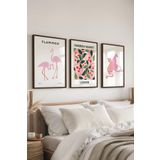 Postifull Pembe Modern Tablo Seti, 3 Adet Siyah Çerçeve Ve Poster, Flamingo Posterli Duvar Dekoru;30 X 40 Siyah