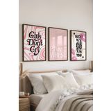 Postifull Pembe Tablo Seti, 3 Adet Siyah Çerçeve Ve Poster - Yatak Odası Dekoru, Mutfak, Salon Duvar Dekoru;10 X 15 Siyah