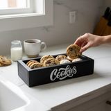 PostOtto Design Studio Ahşap Kurabiye ve Atıştırmalık Sunum Sepeti - Modern "cookies" Tasarımlı Mutfak Organizer - Siyah