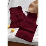 poswicon bordo yelek ikiönden bağlama detaklı geniş paça pantolon alt üst takım