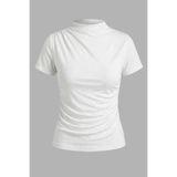Potenza Kadın T-Shirt Kısa Kollu Taşlı Drapeli Sandy Kumaş Kısa Şık Bluz