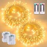 POTIVE 2 Paket Sıcak Beyaz Pille Çalışan Noel Işıkları, Toplam 66ft 200 LED Pille Çalışan Dize Işıklar Uzaktan Kumandalı, 8 Modlu Pil Noel Işıkları Dış Yatak Odası için