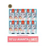 Pouch Ton Balık & Karides Yetişkin Kedi Yaş Maması Seti 10x70 gr