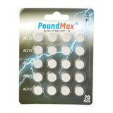 PoundMax 20'li Paket LR44 AG13 1,5 V Alkalin Düğme Pil, Cıvasız, Sızdırmaz,
