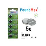 PoundMax Lityum düğmeli piller 1620 CR1620 DL1620, 3 V, 5'li paket