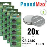 POUNDY 20 X PoundMax CR2450, DL2450,ECR2450, KCR2450 3V Lityum Madeni Düğme Pil