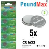 POUNDY PoundMax 5 adet CR1632(DL1632) 3V Düğme Pil (Akıllı ev aletleri,araba anahtarları,terazi,uzaktan kumanda,bilgisayar anakartları için