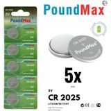 POUNDY PoundMax 5 x CR2025 lityum düğme pil, 3 V pil, sızdırmaz, cıva içermez, uzun ömürlü – Elektronik küçük cihazlar, araba anahtarları, uzaktan kumandalar, tıbbi ve akıllı ev cihazları için