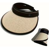 Pouniq Vizör Hasır Şapka - Tenis/golf Kadın Şapka - Ayarlanabilir & Katlanabilir Siperlik - Bej - 54 cm