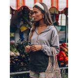 Poupee Saten Kadın Sweatshirt, Saten Spor Bluz, Spor Şık Kadın Top - Gri