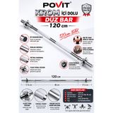 Povit Krom İçi Dolu Düz Bar 120 cm - Parlak ve Dayanıklı Krom Kaplama - Kaymayı önleyen tırtıklı yüzey