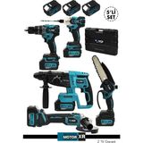 POWER BLACK 21v 2.0ah Kömürsüz Darbeli 5'li Set Şarjlı Hilti Taşlama Somun Sıkma Akülü Vidalama