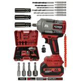 Power Black 21V Çift Akülü Şarjlı Pro Bijon Sökme 1100 Nm Torklu Somun Sıkma Sökme Kırmızı
