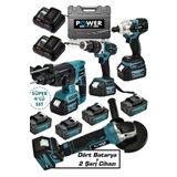POWER BLACK 4 Lü Set 21 V 2 Ah Darbeli Matkap Bijon Somun Sıkma Sökme Taşlama Spiral Kırıcı