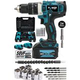 Power Black 58 Vf 5AH Metal Şanzuman Çift Akülü Şarjlı Darbeli Matkap 24 Parça Akülü Vidalama