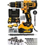 Power Black 58 Vf 5AH Metal Şanzuman Çift Akülü Şarjlı Darbeli Matkap 24 Parça Yüksek Tork Özellikli