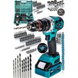 Power Black 58 Vf 5AH Metal Şanzuman Kalın Batarya Çift Akülü Şarjlı Darbeli Matkap 82 Parça Akülü Vidalama Mavi