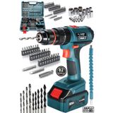 POWER BLACK 58 Vf 5ah Metal Şanzuman Kalın Batarya Çift Akülü Şarjlı Darbeli Matkap 82 Parça Akülü Vidalama