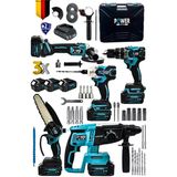Power Black 5Li Set Kömürsüz Motor 3X Akü Taşlama Somun Sıkma Kırıcı Delici Matkap & Dal Budama Testere Makinesi