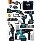 POWER BLACK 5li Set Kömürsüz Motor 3x Akü Taşlama Somun Sıkma Kırıcı Delici Matkap ve Dal Budama Testere Makinesi