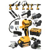Power Black 6 Lı Pro Set Tilki Kuyruğu Taşlama Somun Sökme Havalı Pompa Şarjlı Matkap Testere Sarı