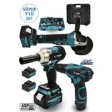 POWER BLACK Germany Profesyonel 3 Lü Set Şarjlı Taşlama Somun Şarjlı Matkap 21 V Tam Torklu