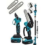 POWER BLACK Germanyy 18 Vf 2 Akülü 2 Li Set Şarjlı Ağaç Dal Kesme Ve Budama Makası Testere Teleskopik Uzatmalı