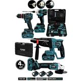 Power Black Profesyonel 21V 4'Lü Set Somun Sıkma Sökme & Matkap & Kırıcı Delici Hilti & Taşlama