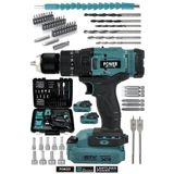 Power Black Profesyonel 21V Çift Akülü 13 mm Kömürlü Darbeli Şarjlı Matkap Akülü Vidalama