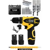 POWER BLACK Şarjlı Matkap 24v 4ah Lion Armut Batarya Metal Şanzuman Çift Akülü Vidalama 24 Parça Set Sarı
