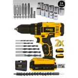 POWER BLACK Vf 5 Ah Metal Şanzıman Çift Akülü Şarjlı Matkap 24 Parça Akülü Vidalama Set