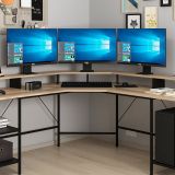Power Monitör Raflı L Köşe Çalışma Masası, Dore
