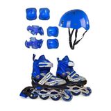 POWER Orjinal Erkek Çocuk Takım Mavi Ayarlanabilir Tekerlek Paten Kask Ve Koruyucu Set