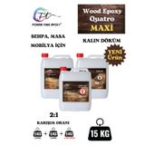 Power Time Epoxy Wood Epoxy Quatro Maxi/ Kalın Döküm Şeffaf Epoksi Reçine Sehpa, Masa Için (Yeni) - 15 kg