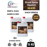 Power Time Epoxy Wood Epoxy Quatro Maxi/ Kalın Döküm Ultra Şeffaf ve Parlak Epoksi Reçine Sehpa, Masa Için (Yeni) - 15 kg