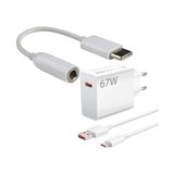 Power Xiaomi Redmi Uyumlu USB Type-C 6A 67W Hızlı Şarj Cihazı ve Kulaklık Dönüştürücü Çevirici - Beyaz
