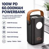 Powerbank 100W Pd 60000Mah Ultra Yüksek Kapasiteli Çoklu Çıkışlı Dijital Göstergeli Hızlı Taşınabilir Şarj Cihazı