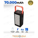 Powerbank 70.000 Mah Güçlü LED Işıklı 22.5W Hızlı Şarj Taşınabilir Batarya 4 Çıkışlı Göstergeli - Siyah