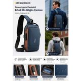 Powerbank Destekli Erkek Göğüs Çantası, Şifreli Kilitli Antitheft Çapraz Sırt Çantası, Su Geçirmez USB Şarj Girişli Sling Bag, Günlük ve Seyahat Tipi Omuz Çantası (Mavi/Kahverengi)