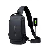 Powerbank Destekli Unisex Göğüs Çantası, Şifreli Kilitli Antitheft Çapraz Sırt Çantası, Su Geçirmez USB Şarj Girişli Sling Bag, Günlük ve Seyahat Tipi Omuz Çantası Siyah