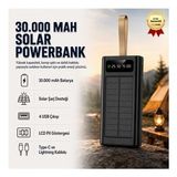 Powerbank Solar 30.000Mah Dijital Göstergeli, 4 Usb Çıkışlı, Dahili Type-C Ve Lightning Kablolu Taşınabilir Şarj Cihazı