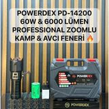 Powerdex PD-14200 Profesyonel El Feneri | 60W – 6000 Lümen – 12.000 Mah – Powerbank Özellikli, Zoomlu, Metal Gövde - Siyah - 60 W